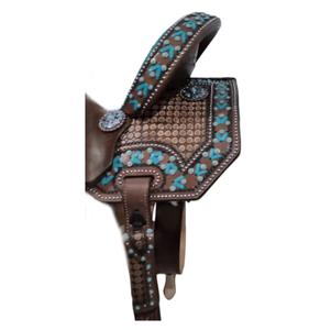 Haute qualité Designer Western selle sans arbres couleur Turquoise DD cuir Designer siège rembourré équitation Tack Set vente chaude - Product Image 5