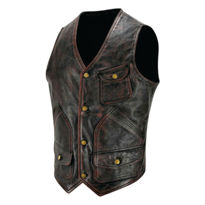 Classic Casual Cowhide Leather Vest <b>Mens</b> <b>Waistcoat</b> - Product Image 1