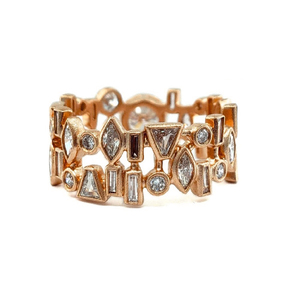 Bague de fiançailles, d'anniversaire ou d'éternité large vintage pour femme en or rose massif 18 carats de haute qualité, sertie de 45 diamants véritables de 1,49 carat - Product Image 3