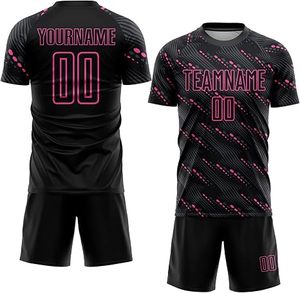 Conjunto de Uniforme de Fútbol Negro Personalizado con Diseño Sublimado Rosa, Nombre del Equipo 00, Jersey y Pantalones Cortos de Poliéster que Absorben la Humedad, Unisex para Adultos - Product Image 1