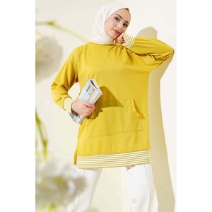 Tunique Rayée Côtelée Poche Kangourou Vert Huile - Product Image 2