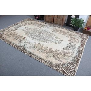 Tapis turc vintage, grand tapis de 6x9,2 pieds, tapis brun avec bordure blanche - Product Image 3