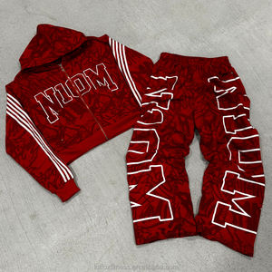 Hiver, Personnalisé par le fabricant, Logo sérigraphié, Streetwear, Sweat à capuche zippé oversize, Pantalon de survêtement droit, ample et carré - Product Image 5