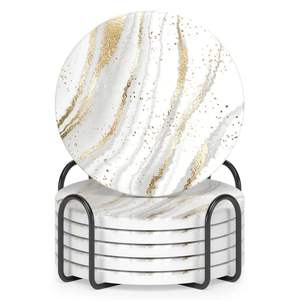 แผ่นรองแก้วหินอ่อนสีขาวพรีเมียม ทำด้วยมือจากหินธรรมชาติ ชุดแผ่นรองแก้วสำหรับกาแฟ ชา ไวน์ ตกแต่งบ้าน บนโต๊ะอาหาร - Product Image 3