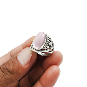 Bague délicate pour femme filles en argent Sterling 925 Quartz Rose naturel pierre précieuse aspect élégant pierre ovale bijoux faits à la main grossiste - Product Image 4