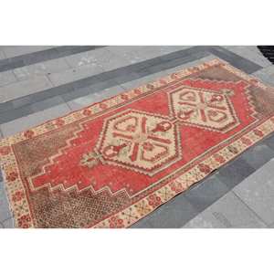 พรมตุรกี38x87ฟุตแนววินเทจสีแดง & สีเบจพรมเย็บปะติดปะต่อกันแบบแบนถักทอสำหรับตกแต่งห้องนั่งเล่นผ้าขนสัตว์วัสดุ PP ด้านหลังเป็นยาง - Product Image 4