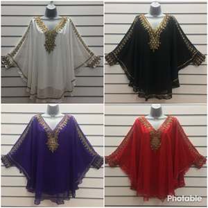 Top caftan à paillettes perlées pour femmes de grande taille Chemisier de style luxueux à perles brodées artisanales pour les longues vacances - Product Image 3