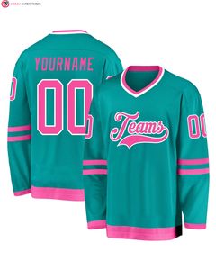Camiseta de hockey personalizada Aqua Pink-White con colocación frontal del logotipo - Product Image 5