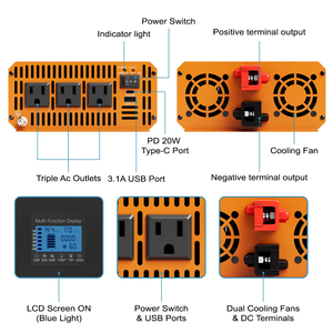 Convertisseur d'alimentation pour voiture HOULI à sortie unique 3kw/4kw/5kw DC 12V vers AC 110v/50hz/60hz, onde sinusoïdale pure, compatible NFC - Product Image 4