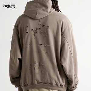 À la mode pull-over sweats à capuche hommes lourds en détresse gros sweats à capuche pierre surdimensionnée vintage lavé sweat à capuche blanc - Product Image 2