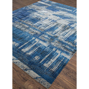 Tapis Kavi bleu noué à la main en laine et soie de bambou Unstring Srb(709) à motif abstrait pour usage domestique - Product Image 2