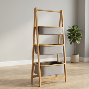 Modern Bamboo Multifunction Clothing <b>Basket</b> Premium Quality Non-Folding Single Tier Portable <b>Wall</b>-Mounted - Product Image 3