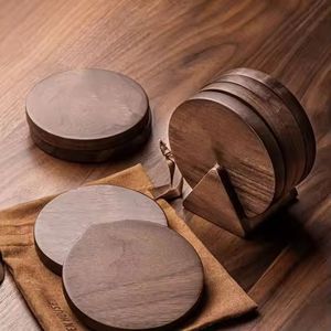 Posavasos de madera de haya de bambú cuadrado redondo rústico grabado personalizado para grabado láser - Product Image 1