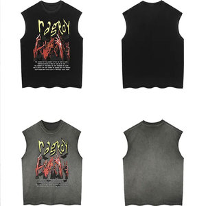 T-shirt sans manches imprimé streetwear d'été, coton, épaules larges, manches coupées, débardeur ample, délavage acide - Product Image 6