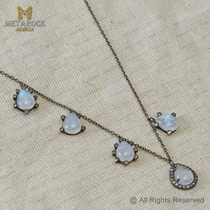 Natural Rainbow Moon Gemstone <b>Necklace</b> Solid 925 <b>Silver</b> <b>Necklace</b> Pave <b>Diamond</b> Jewelry New <b>Necklace</b> Unisex Jewelry - Product Image 6