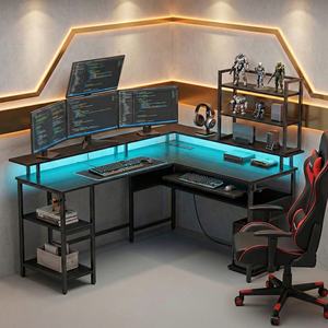 ゲーミングデスク L字型 LEDストリップ付き 電源コンセント付き リバーシブルコーナーコンピューターデスク - Product Image 1