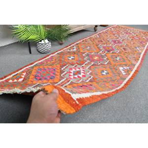 Alfombra Kilim Rosa Orangish, 3x9,6 pies, tejido plano, alfombra turca, Material de lana, respaldo de látex para sala de estar, pasillo, rompecabezas rectangular - Product Image 3