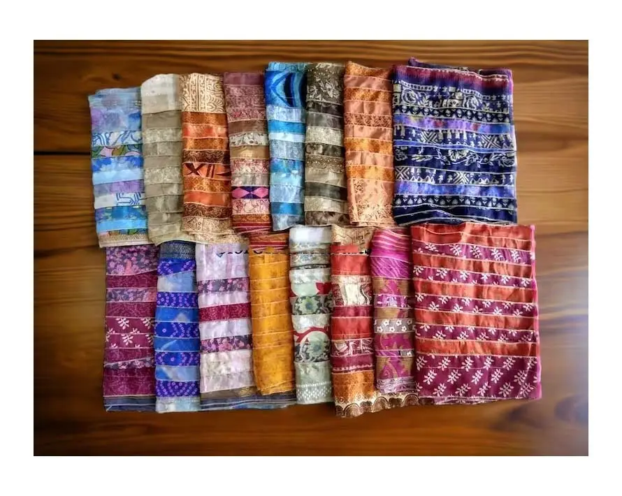 Индийский винтажный шелковый шарф, сделанный сари, модный шарф, Ворованный в стиле пэчворк, женский шарф ручной работы, разные цвета
