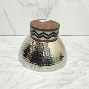 Handmade Hammered Silver Metal Decorative <b>Bowl</b> With Wooden Handmade Base Home Decor Fruit Stand Table Centerpiece <b>Snacks</b> <b>Bowl</b> - Product Image 2