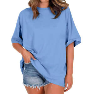 Camisetas Extra Grandes de Algodón 100% para Mujer, Ajuste Holgado, Transpirables, Ropa de Verano Informal, MOQ Bajo, Diseño Personalizado OEM, Precio al por Mayor, Último Diseño - Product Image 1