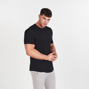 T-shirt en Jersey de coton peigné pour homme, nouveau Design, ourlet incurvé, épais, 100% coton peigné, Streetwear, vieux noir - Product Image 2