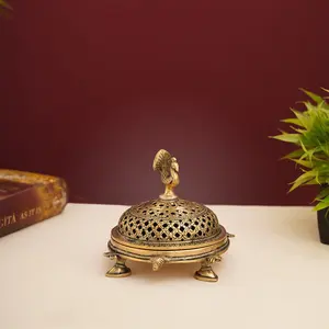 Diffuseur d'arômes multifonctionnel en laiton, brûleur d'encens, design paon avec base tortue, achat en gros, emballage en boîte parfumée - Product Image 3