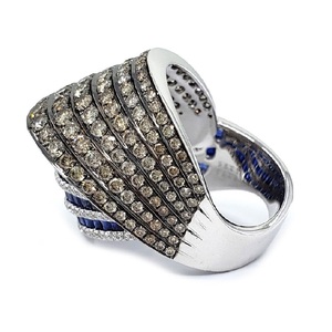 Fine Jewelry New Arrival Best Quality Platinum <b>White</b> Gold Natural Brown Diamond & Sapphire Cluster Rings For Gift - Product Image 2