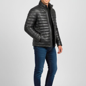 Veste en cuir matelassée à capuche pour homme, manteau en cuir véritable, vêtements d'extérieur d'hiver, personnalisation acceptée sur le devant, imperméable, respirant - Product Image 5