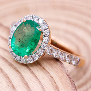 Piedra preciosa de corte ovalado Esmeralda natural con anillo hecho a mano de diamante 18K oro rosa joyería preciosa para venta al por mayor - Product Image 6