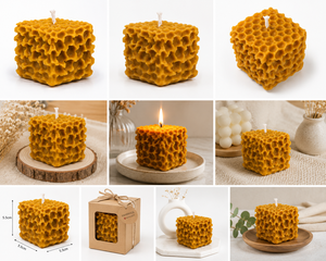 Bougie pilier en cire d'abeille faite à la main, sans gouttes, combustion propre, décoration intérieure, bougie artistique unique, non parfumée, toutes saisons - Product Image 3
