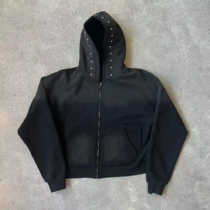 Top Selling Mens Vintage Washed Zip up Kangaroo Pocket 3D Puff Printed Heavyweight <b>Thick</b> Winter Acid Wash 100% Cotton Hoodies - Product Image 3