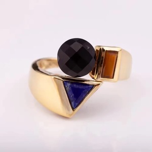 เครื่องประดับสำหรับผู้หญิงที่ไม่ซ้ำกันชิ้นเครื่องประดับแฟชั่น14K 18K ทองชุบเงิน925แหวนปรับได้กับ Lapis Tiger Eye ONYX ธรรมชาติ - Product Image 6