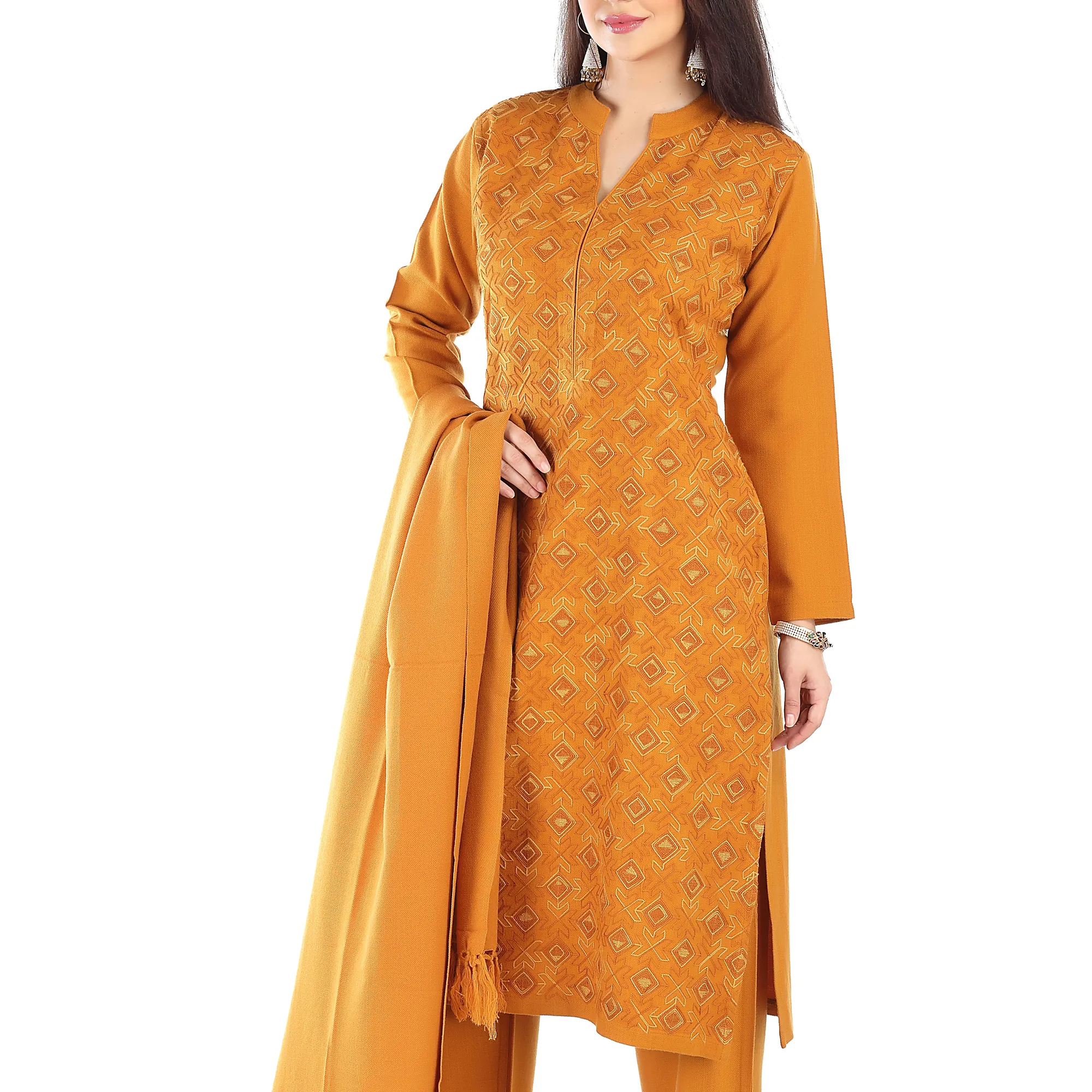 Дизайнерская трикотажная шерстяная ткань Kurti, комплект из 2 предметов для женщин, традиционное индийское платье kurta с Палаццо