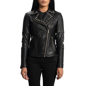 Studded Black Leather <b>Bomber</b> <b>Jacket</b> Genuine Outerwear Fashion Designer Autumn Winter Breathable Cotton Filled Custom Logo - Product Image 1