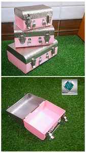 Coffre de rangement rectangulaire pliable en aluminium à impression personnalisée, style moderne, boîte cadeau rose avec accessoires dorés - Product Image 3