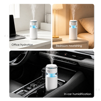 Mini humidificateur portable rechargeable 800 mAh, humidificateur d'air à brume froide, réservoir d'eau de 270 ml avec lumière nocturne colorée pour la maison et la voiture