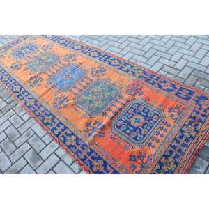 พรมขนาด 4.1x10.7 ฟุต, พรมวินเทจตุรกี, พรมลายตารางสีส้ม - Product Image 4