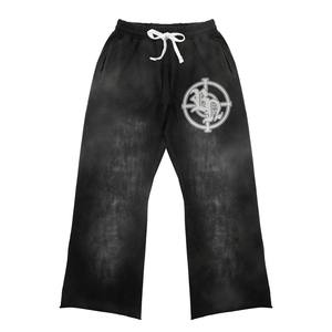 Ensemble deux pièces personnalisé délavé à l'acide sweat à capuche zippé vintage vert jambe droite pantalon de survêtement évasé imprimé survêtement de jogging hiver - Product Image 3