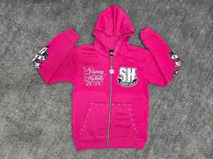 Sudadera con Capucha Personalizada, Chaqueta con Cremallera, Pedrería Brillante, Estampado Bordado Desteñido al Sol, Estilo Vintage Desgastado, Lavado Ácido, Diamantes de Imitación - Product Image 4