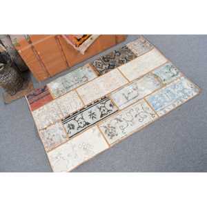 พรมตุรกีขนาด 2.7x4.2 ฟุต พรมวินเทจขนาดเล็ก พรมลายทางสีขาว - Product Image 2