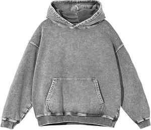 Sweat à capuche homme 100% coton effet délavé à l'acide Logo personnalisé brodé pull à fermeture éclair éponge française surdimensionné lourd hiver XXS - Product Image 1