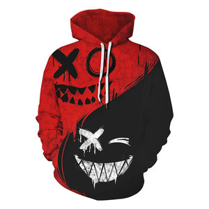 Sudadera con Capucha Roja y Negra para Hombre con Estampado de Calavera, Estilo Urbano, Corte Regular, Tejido de Poliéster, Cierre de Cremallera, Ropa Casual de Otoño - Product Image 1