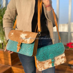 New Arrival Western Stylish Embossed Floral Print Fur Leather Sling <b>Bags</b> Women Stylish Turquoise Embossed Leather Shoulder <b>Bags</b> - Product Image 6