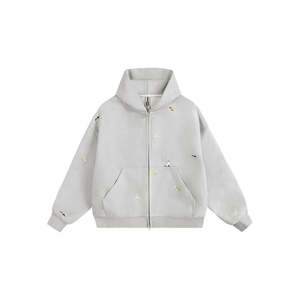 Jersey de algodón 100% de alta calidad con capucha de gran tamaño otoño nuevo diseño de bordado con cuentas de doble cremallera Boxy - Product Image 6