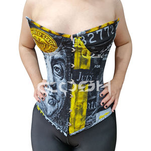 Corset Benjamin Franklin imprimé argent, noir et jaune, dollar américain, sublimé, avec armatures en acier robustes - Product Image 5