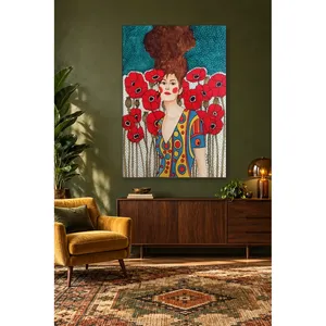 Fida, femme aux cheveux bruns parmi des coquelicots rouges, impression sur toile - Product Image 2