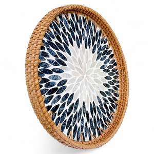 Bandeja Decorativa Hecha a Mano de Ratán Bohemio con Incrustaciones de Concha de Nácar, Diseño Flexible, Natural y Ecológico, para Mesa de Hogar, Vietnam - Product Image 2