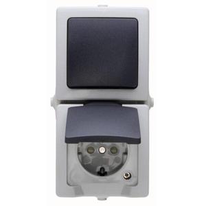 Kopp Nautic Combiné Interrupteur/Prise AP-FR IP44 Gris - Product Image 1