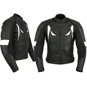 Hot Selling Men's Racing Motorbike Jacket Genuine Cowhide Leather Black White CE Armours Protections Windproof Printed - Product Image 2