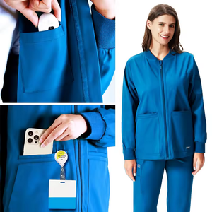 Uniforme de manga larga con cuello acanalado unisex con bolsillos multifuncionales - Product Image 4